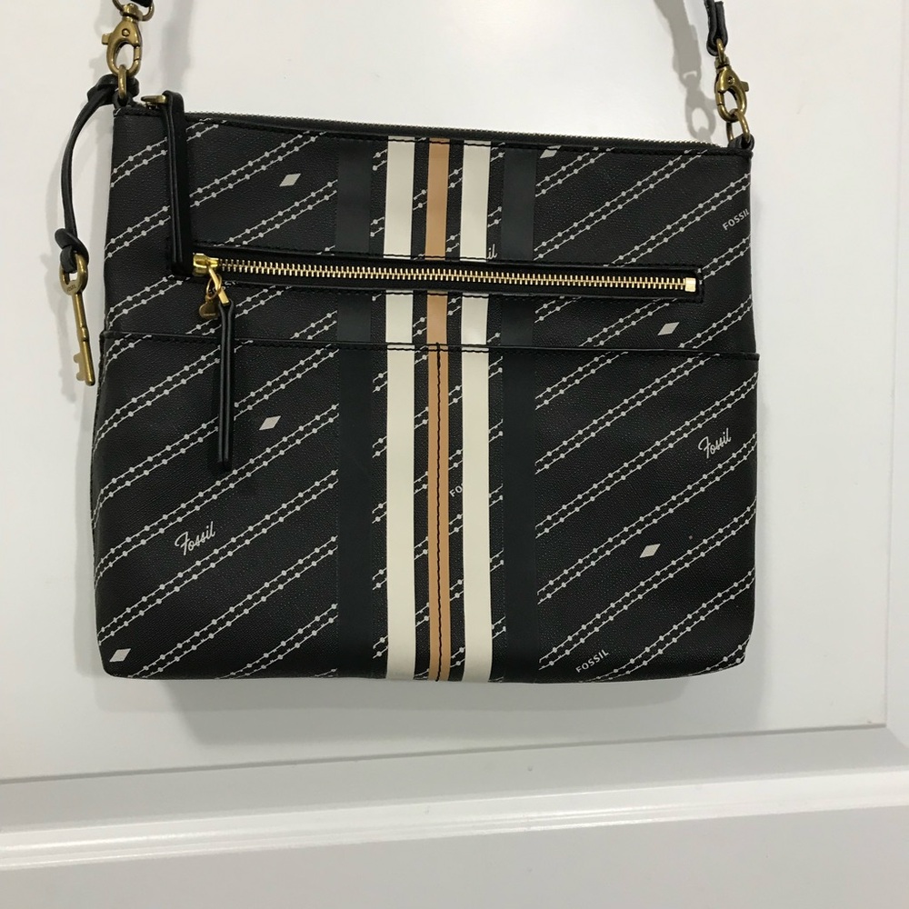 Fossil Large Fiona Black and Cream Crossbody Bag NWOT